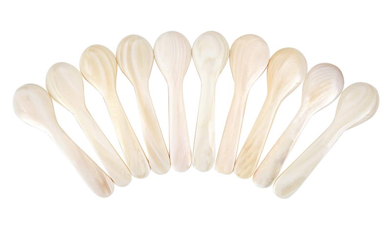 DUEBEL Set of 10 White Mother of Pearl MOP Caviar Spoons for Caviar, Egg, Icecream, Coffee Serving (White, 8x2.3cm) - Image 5